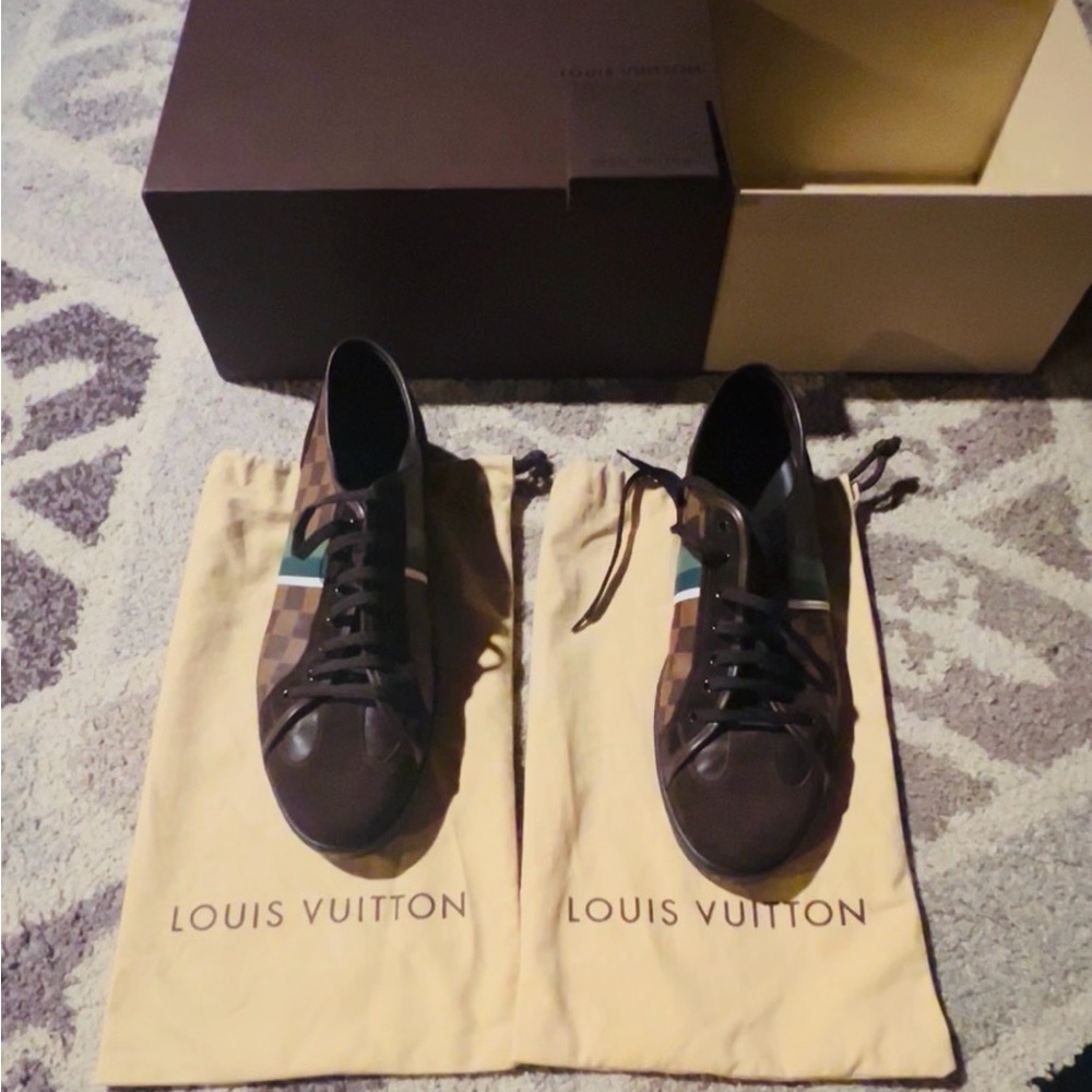 Louis Vuitton Dark Brown Sneakers with Teal Stripe